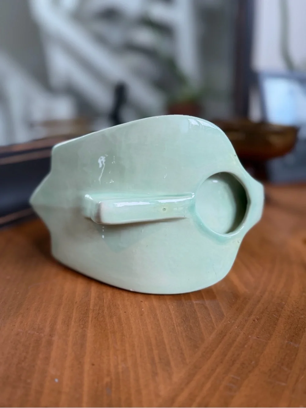 Vintage MCM Ceramic Swan Shaped Soap Dish or Sponge Holder-Mint Green